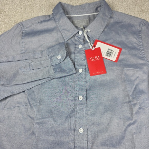 Pure Collection Shirt Womens 14 US 8/10 Blue Oxford Button Up Long Sleeve NWT - Picture 1 of 10